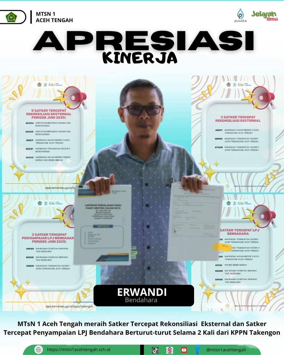 MTsN 1 Aceh Tengah Satker TERBAIK oleh KPPN Takengon