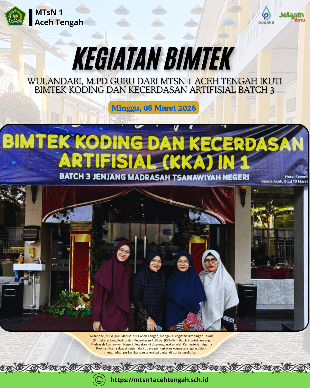 Wulandari, M.Pd Guru dari MTsN 1 Aceh Tengah Ikuti Bimtek Koding dan Kecerdasan Artifisial Batch 3 Jenjang MTsN