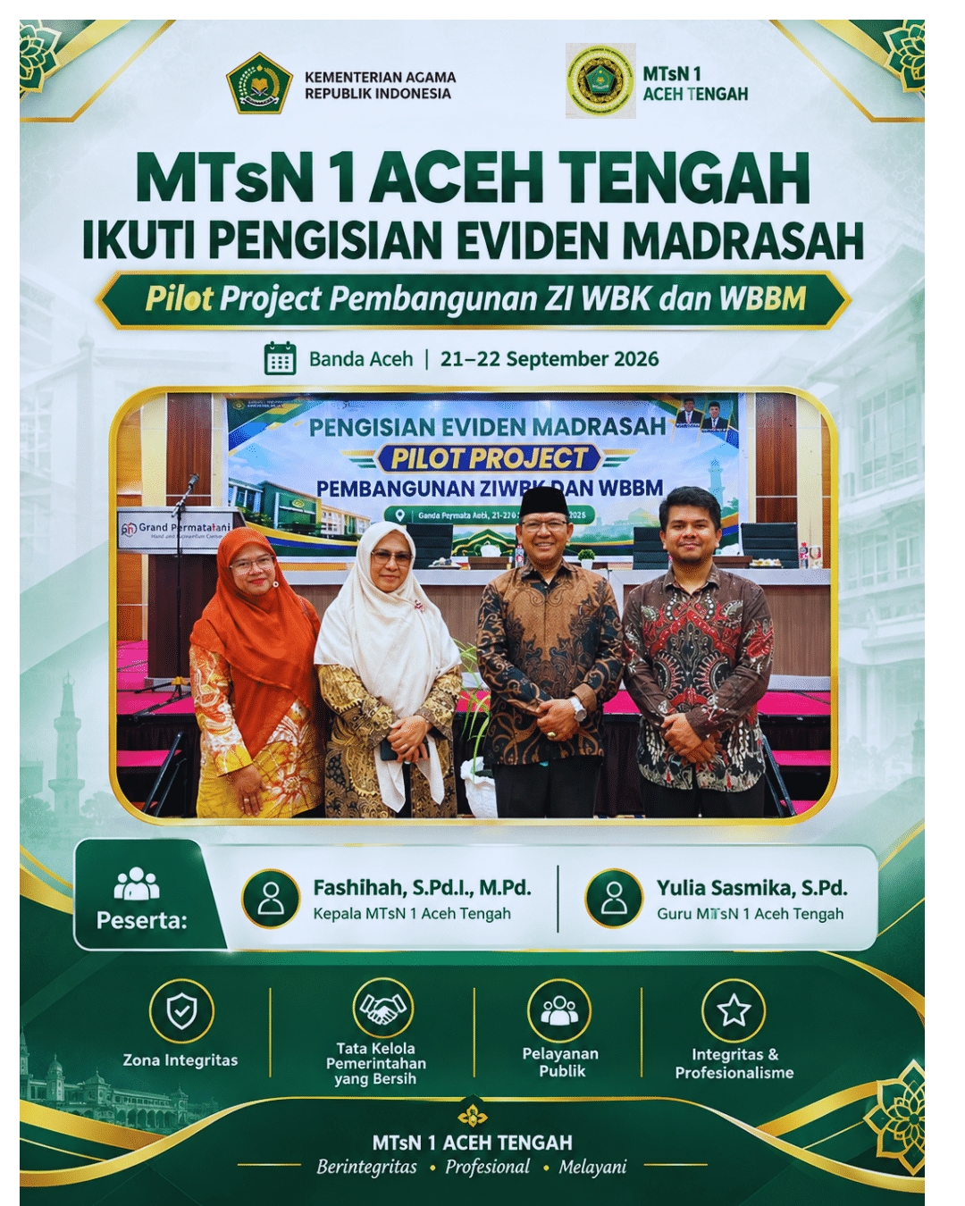 MTsN 1 Aceh Tengah Ikuti Pengisian Eviden Madrasah Pilot Project Pembangunan ZI WBK dan WBBM di Banda Aceh