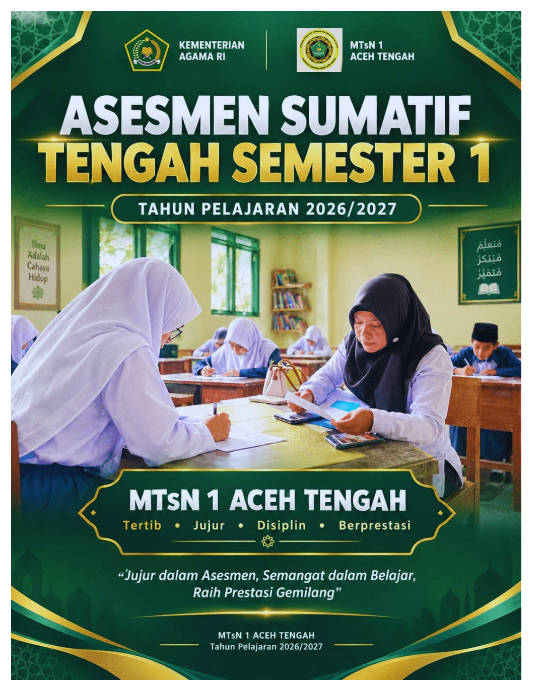 MTsN 1 Aceh Tengah Laksanakan Asesmen Sumatif Tengah Semester 1 Tahun Pelajaran 2026/2027